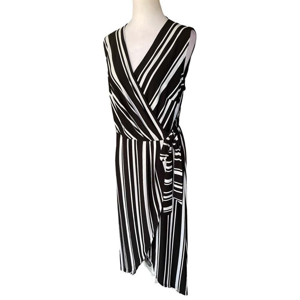 INC International Concepts Black/White Striped Faux-Wrap Maxi Dress Size Large - Picture 10 of 15